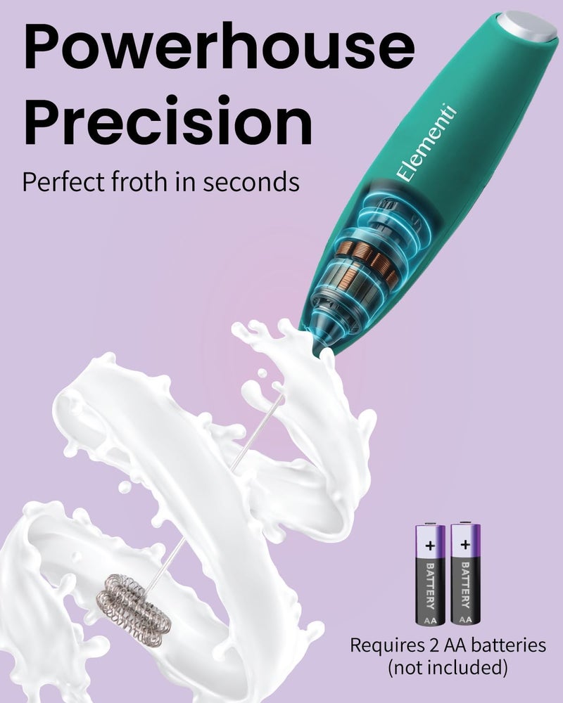 Elementi Matcha Whisk - Electric Milk Frother & Drink Mixer Handheld - Matcha Frother Wand - Protein Mixer & Electric Whisk For Coffee - Make Creamy Lattes at Home (Emerald Green) - Image 3